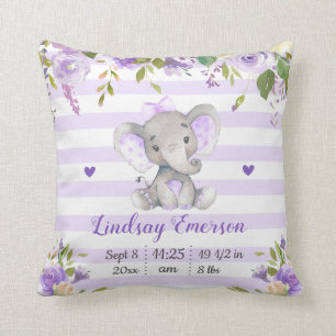 Purple Floral Girl Elephant Nursery Lilac Lavender Cushion