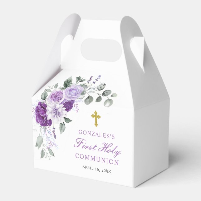 Purple Floral Girl First Holy Communion Favour Box (Front Side)
