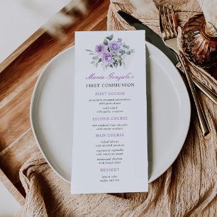 Purple Floral Girl First Holy Communion Menu