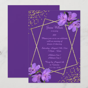 Purple Floral Glitter & Confetti Woman's Birthday Invitation