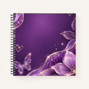 Purple Floral Glitter Spiral Notebook
