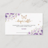 Purple floral gold Butterfly diaper raffle ticket Enclosure Card (Front)