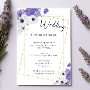 Purple Floral & Gold Geometric Wedding Invitation
