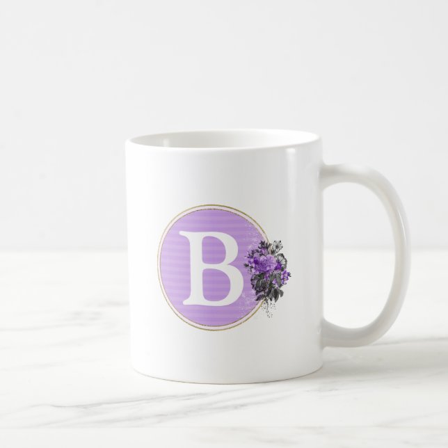 Purple Floral & Gold Personalised Monogram Coffee Mug (Right)
