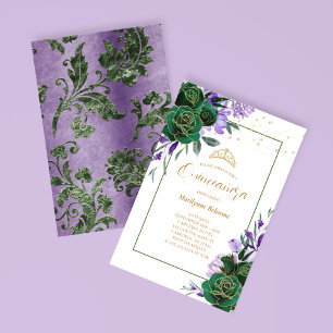 Purple Floral Gold Quinceañera Invitation