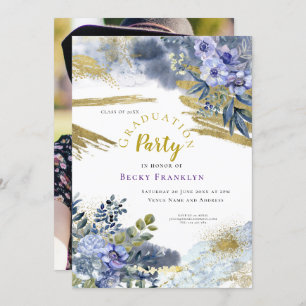 Purple Floral/Gold Splashes/Photo/Graduation Invitation