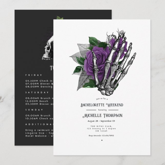 Purple Floral Gothic Bachelorette Weekend Invitation (Front/Back)