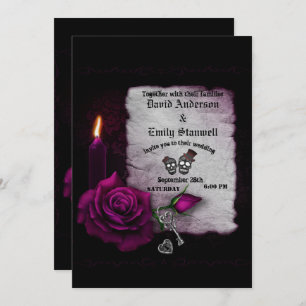 Purple Floral Gothic Candle Halloween Wedding Invitation