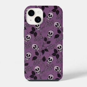 Purple Floral Gothic Skull iPhone 14 Case