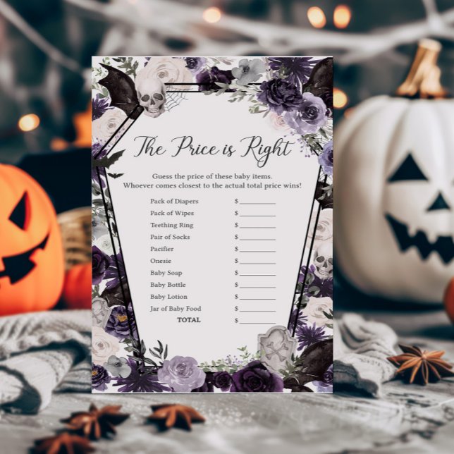 Purple Floral Gothic The Price is Right Game (Floral Gothic Coffin Baby Shower The Price is Right)