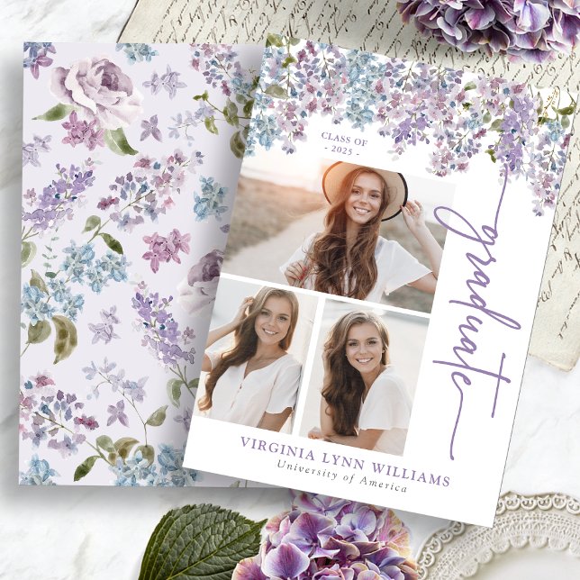 Purple Floral Graduation Announcement (Watercolor Purple Floral Lilac Graduation Announcement by Painted Paperie
)