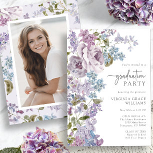 Purple Floral Graduation Invitation