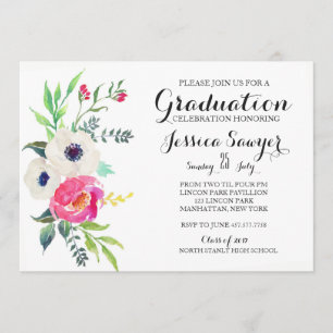 Purple Floral Graduation party Invitation