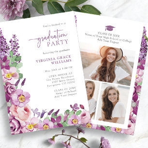 Purple Floral Graduation Party Invitation