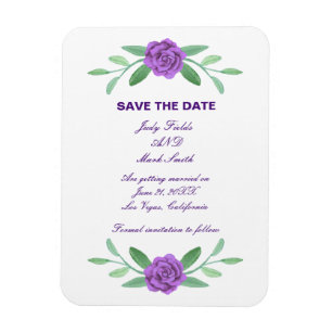 Purple Floral Greenery Foliage Save The Date Magnet