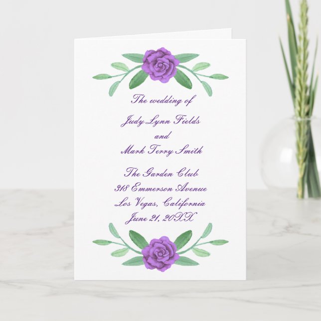 Purple Floral Greenery Foliage Wedding Program (Front)