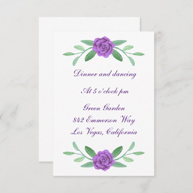 Purple Floral Greenery Foliage Wedding Reception RSVP Card (Front/Back)