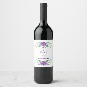 Purple Floral Greenery Foliage Wedding Wine Labels