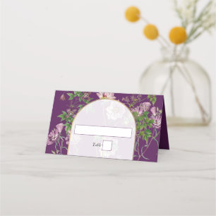 Purple Floral Greenery Gold Arch Wedding Place Card