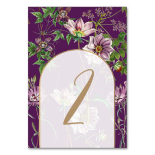 Purple Floral Greenery Gold Arch Wedding Table Number