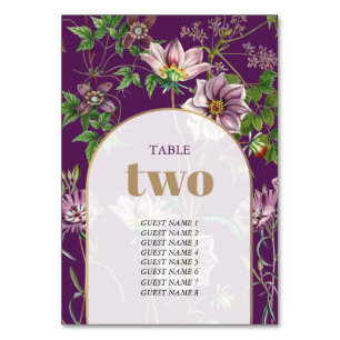 Purple Floral Greenery Gold Arch Wedding Table Number
