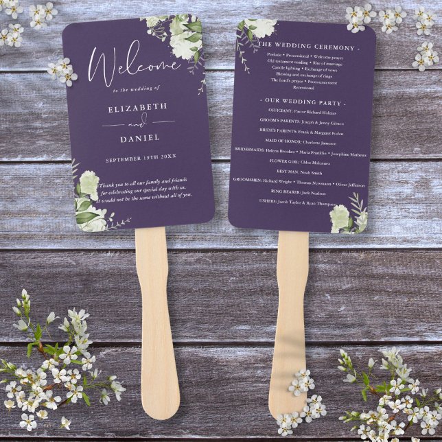 Purple Floral Greenery Wedding Program Hand Fan (Purple Floral Greenery Wedding Program Hand Fan)