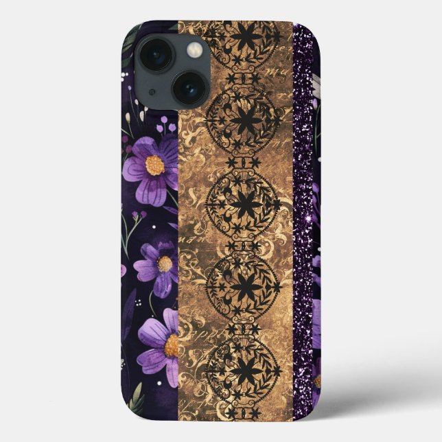 Purple floral grunge goth style Case-Mate iPhone case (Back)