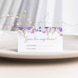 Purple floral guess how many kisses bridal game enclosure card