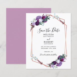 Purple Floral Hand-Letter Elegant Save the Date