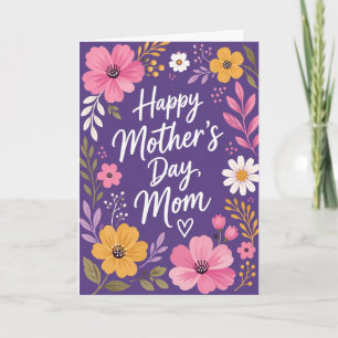Purple Floral Happy Mother’s Day Card for Mom