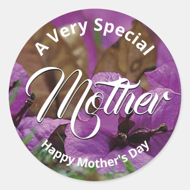 Purple Floral HAPPY MOTHER'S DAY Classic Round Sticker (Front)