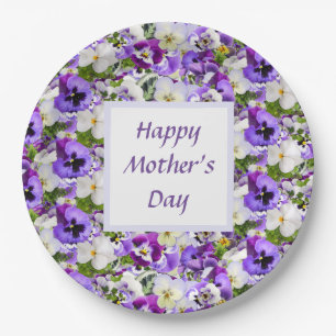 Purple Floral Happy Mothers Day Paper Plate