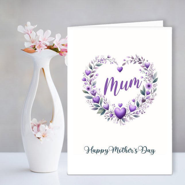 Purple Floral Heart Mother's Day Holiday Card (Creator Uploaded)