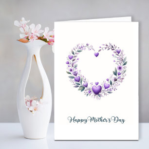 Purple Floral Heart Mother's Day Holiday Card