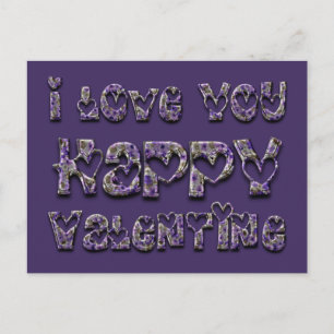 Purple Floral Heart Typography Valentine Love Holiday Postcard