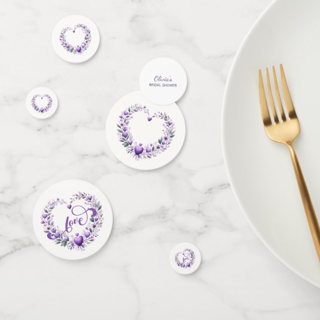 Purple Floral Hearts Bridal Shower Confetti (Group)