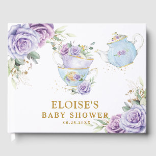 Purple Floral High Tea Party Baby Bridal Shower  Guest Book