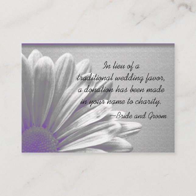 Purple Floral Highlights Wedding Charity Favours Enclosure Card (Front)