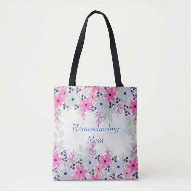 Purple Floral Homeschooling Mum Tote Bag (Front)