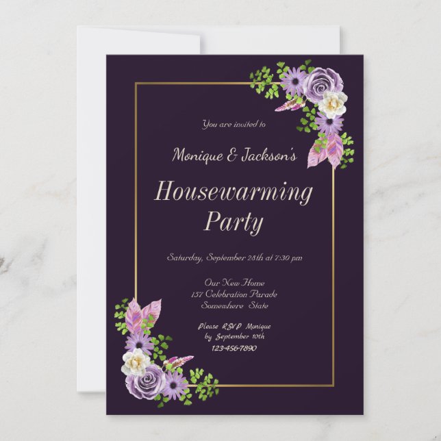 Purple Floral Housewarming Party Invitation (Front)