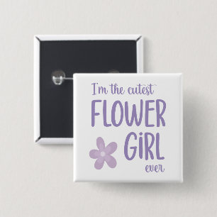 Purple Floral I'm The Cutest Flower Girl Ever 15 Cm Square Badge