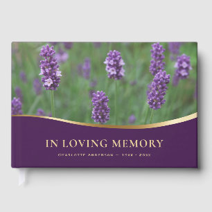 Purple Floral In Loving Memory Funeral Guest Book