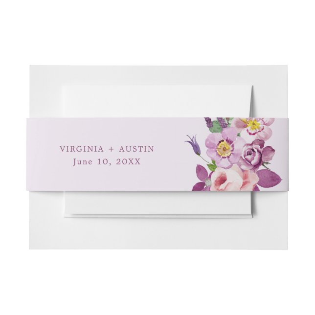 Purple Floral Invitation Belly Band (Front Example)
