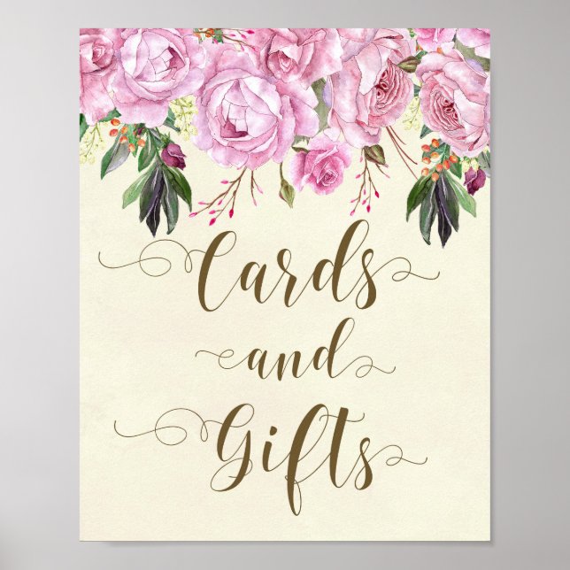 purple floral ivory wedding party cards and gifts poster (Front)