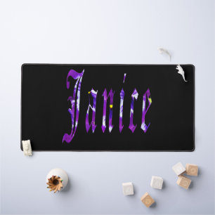 Purple Floral Janice Name, Desk Mat