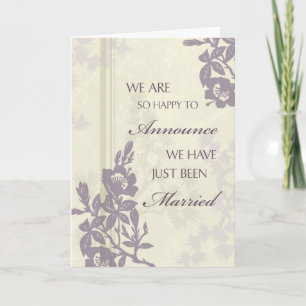 Purple Floral Just Married Announcement Card