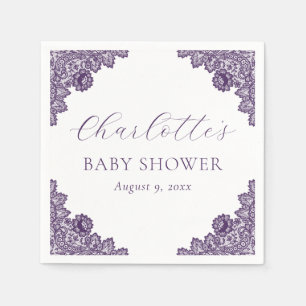 Purple Floral Lace Baby Shower Napkin