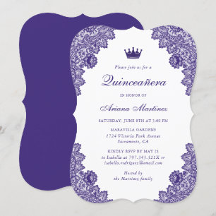 Purple Floral Lace Quinceañera 15th Birthday Invitation