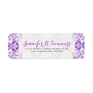 Purple Floral Lace White Damasks Return Address Label