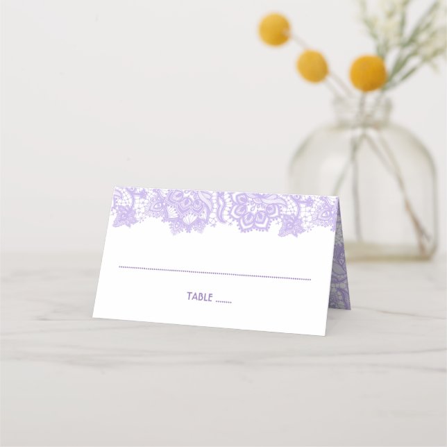 Purple Floral Lantern and Lace Place Card (Front)